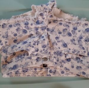 H&M Divided White Blue Flower Jean Shorts